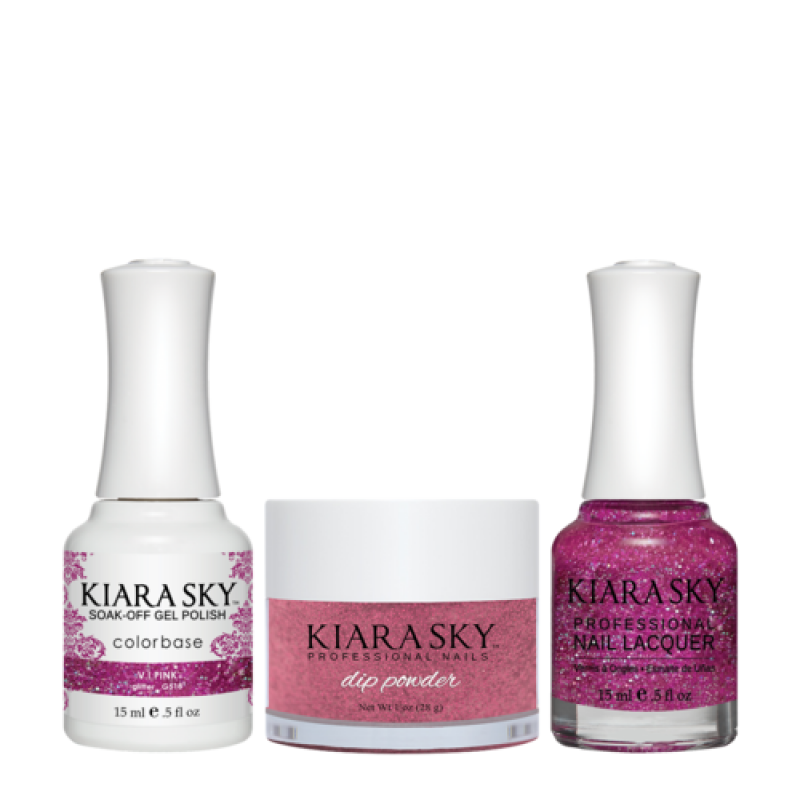 KIARA SKY 3in1 (Dipping Powder + Gel Polish + Nail Lacquer) - DGL 518, V.I.Pink